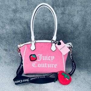 Juicy Couture Sweet N Juicy Apple Tote Pink Lemonade Velour Strawberry Bag NWT